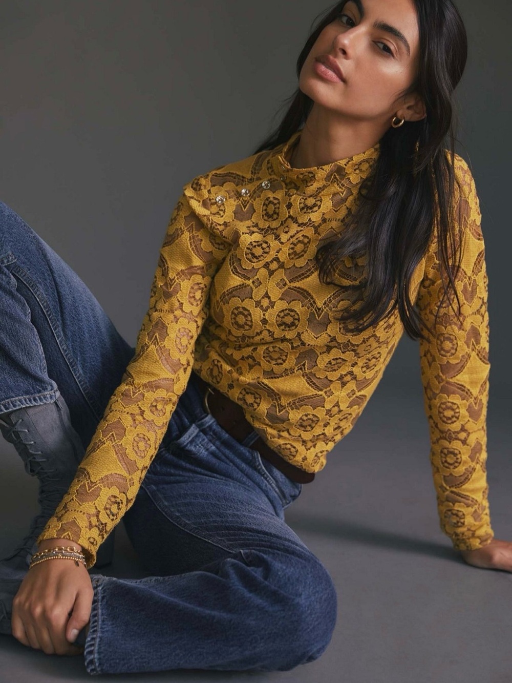 NWT Maeve Anthropologie Lace Mock Neck Top - XL